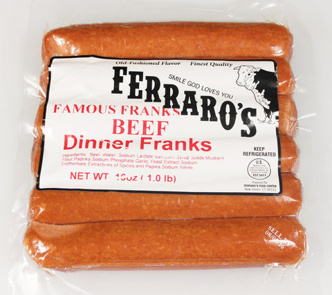 Ferraro's 1lb Beef Dinner Franks (Skinless)  $5.99