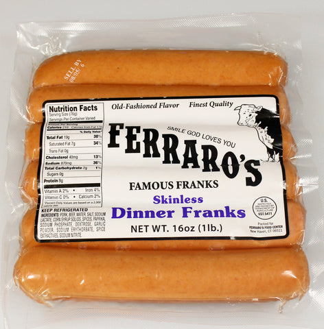 Ferraro's 1lb Dinner Franks - Skinless 6 to the pound  $4.49